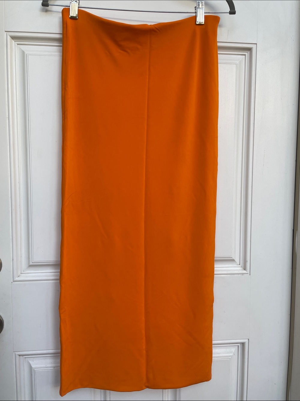 Streamlined Orange Pencil Midi Skirt